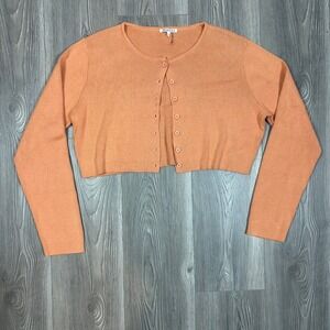Orange Cropped Cardigan Sweater - SIZE L Ribbed Summer Preppy Colorful